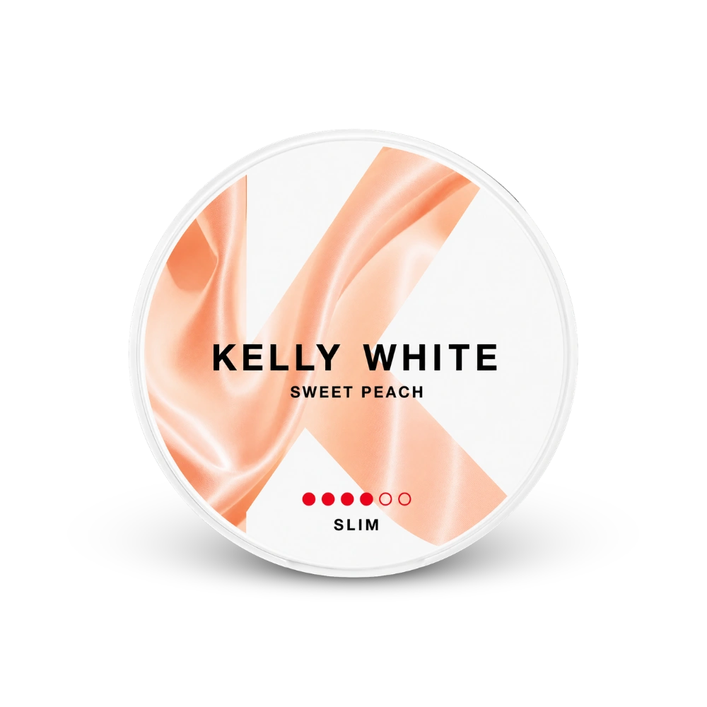 Kelly White Sweet Peach Slim Strong – dóza nikotínových vrecúšok