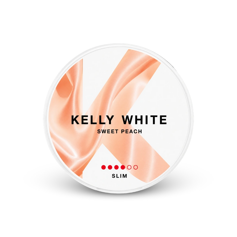 Kelly White Sweet Peach Slim Strong – dóza nikotínových vrecúšok